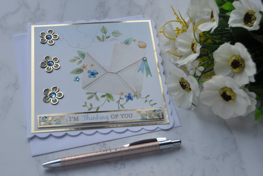 Thinking of You Card Letter Envelope Bird Flowers 3D Luxury Handmade Card
