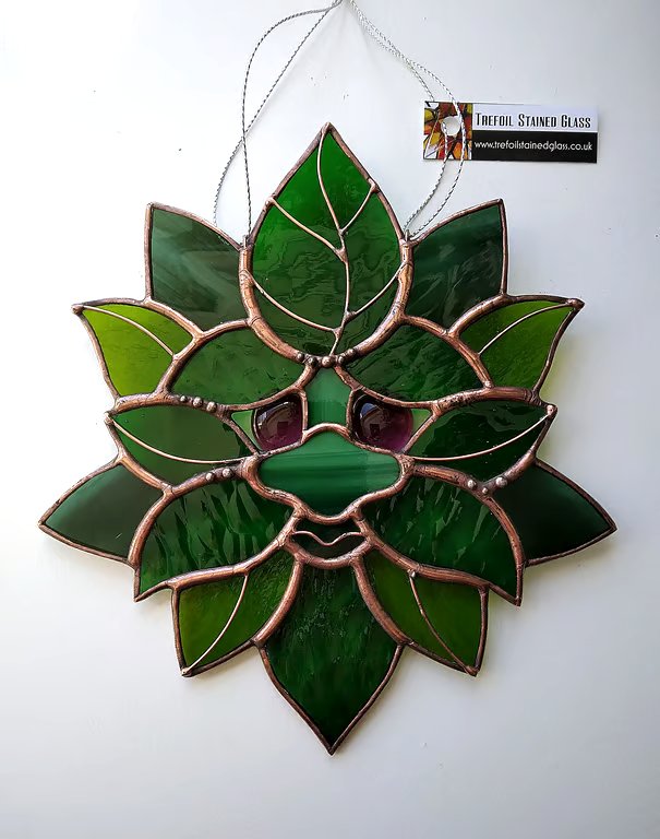 Stained Glass Green Man Suncatcher - handmade in Hampshire