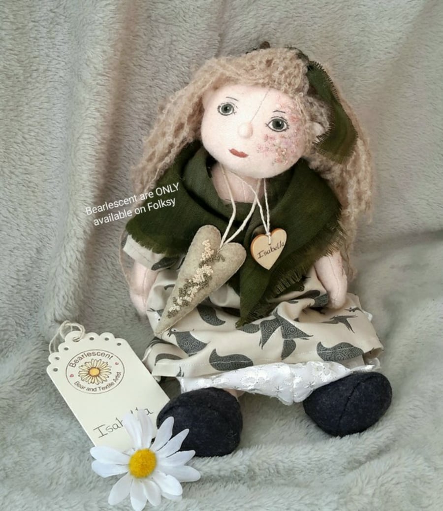 Reserved for Susan. Hand Embroidered Heirloom Doll. Keepsake Cloth Doll 