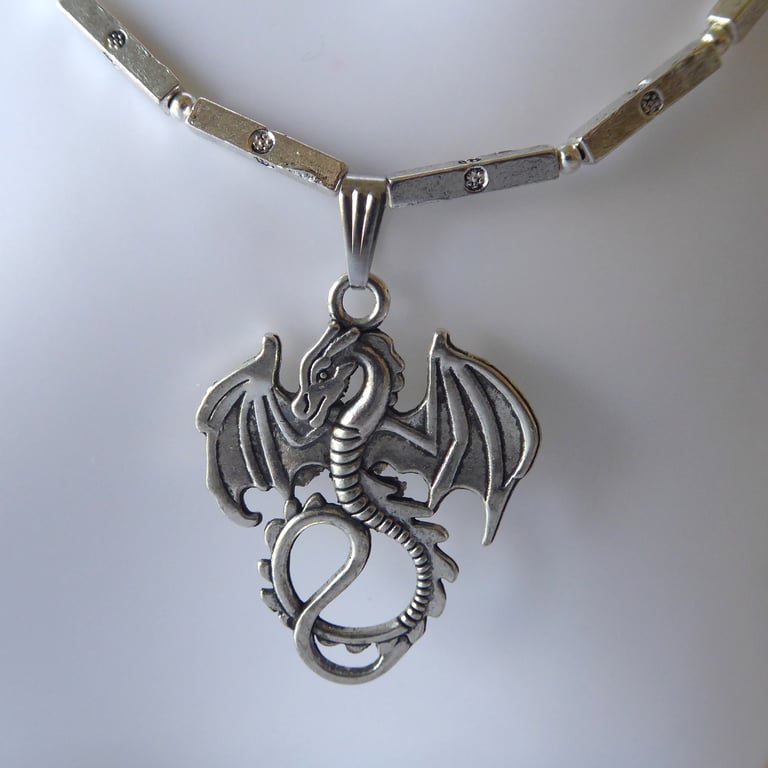 Square Tube Bead Necklace with Dragon Pendant