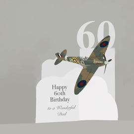 Handcrafted Personalised Popup 3d Spitfire Birthday Card for Grandad, Dad etc   