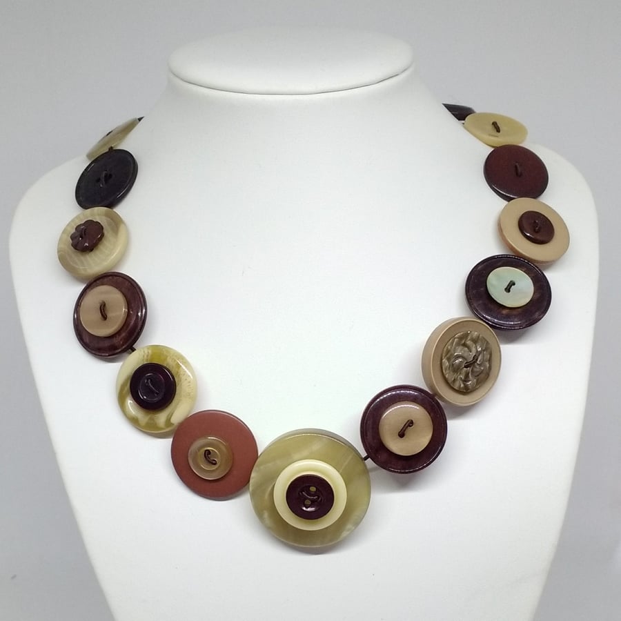 Brown and Tan Fancy Button Necklace