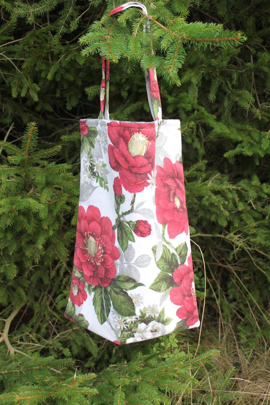 Second - vintage shopper bag made from 1970s floral curtains - free postage