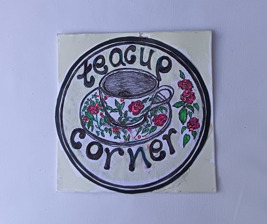 Teacup card pen and ink retro vintage card