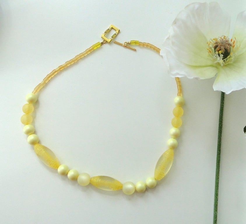 Lemon acrylic and pearl necklace - summer  Bright sunny happy easy toggle clasp