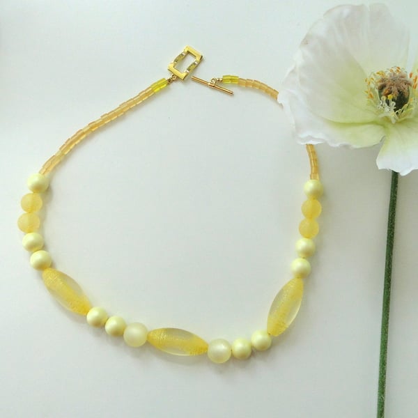 Lemon acrylic and pearl necklace - summer  Bright sunny happy easy toggle clasp