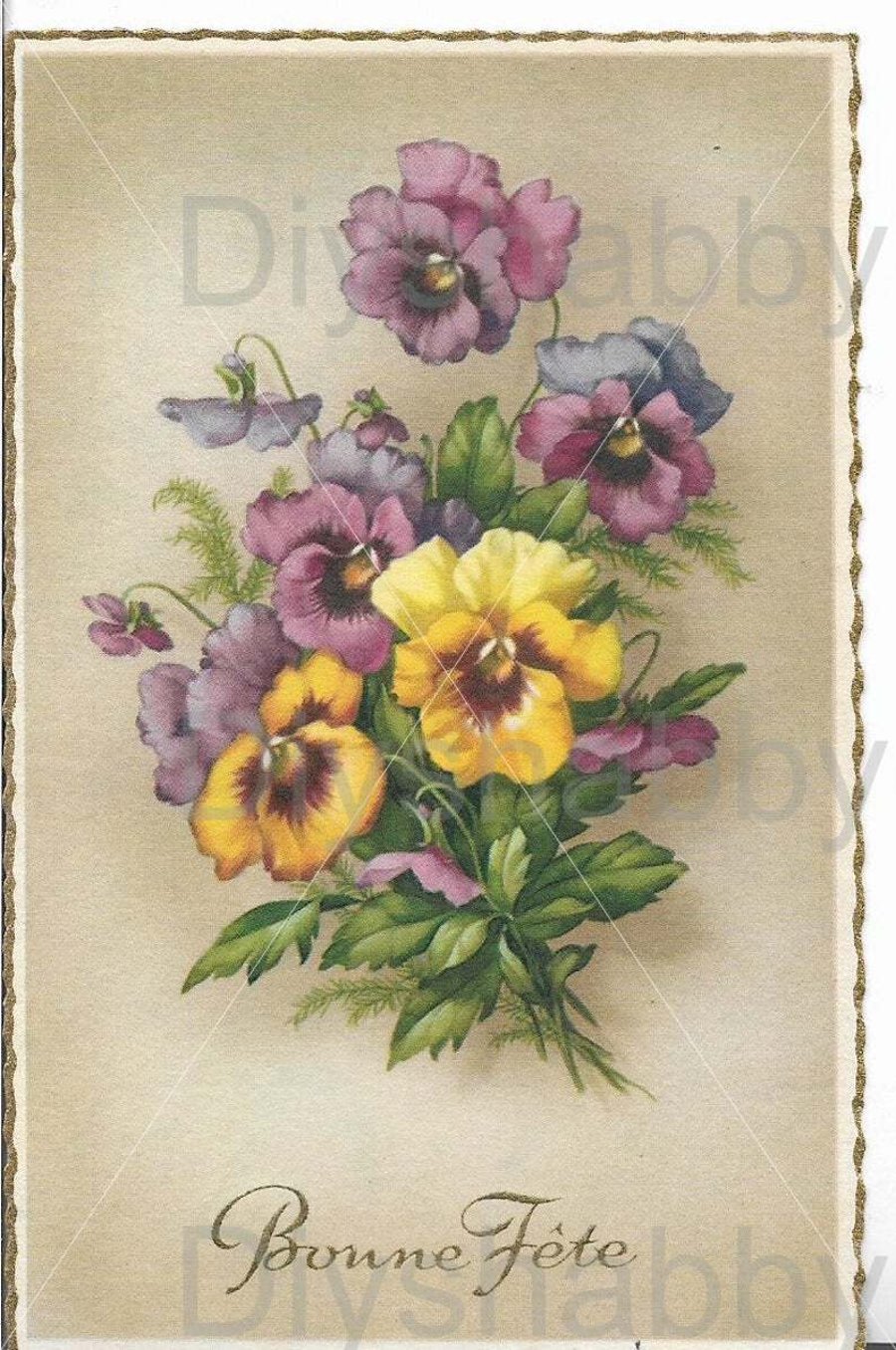 Waterslide Wood Furniture Decal Vintage Image Transfer DIY Shabby Chic Art Pansy