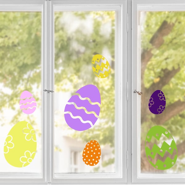 Easter Egg Window Sticker Set 7 Eggs Vinyl sticker, Novelty Easter design