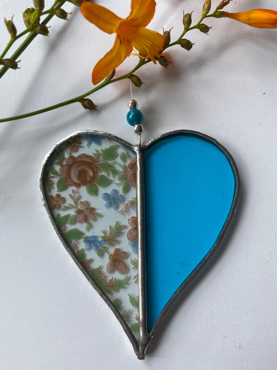Stained Glass Two Tone Heart Suncatcher Decoration 