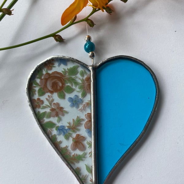 Stained Glass Two Tone Heart Suncatcher Decoration 