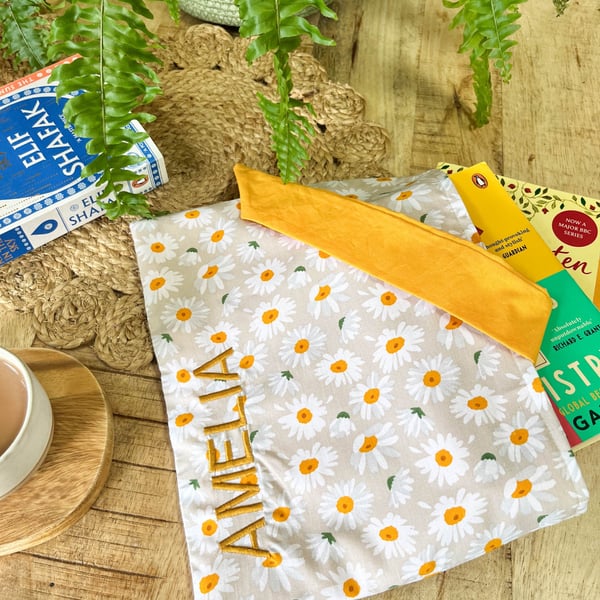 Personalised Daisy Bible Cover, Floral Book Sleeve, Custom Name Book Lovers Gift