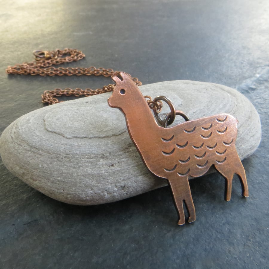 Copper alpaca pendant, Gift for animal lover, Llama jewellery