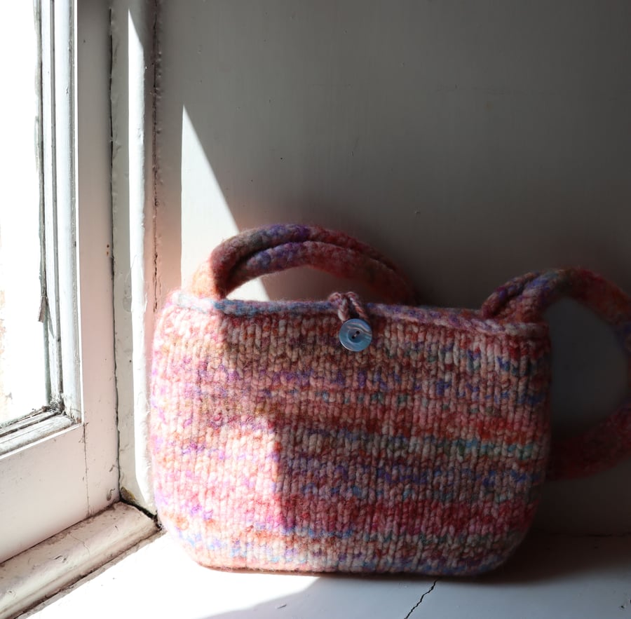 Sweetpea - lightly felted hand knitted, lined shoulder bag in pastel colours