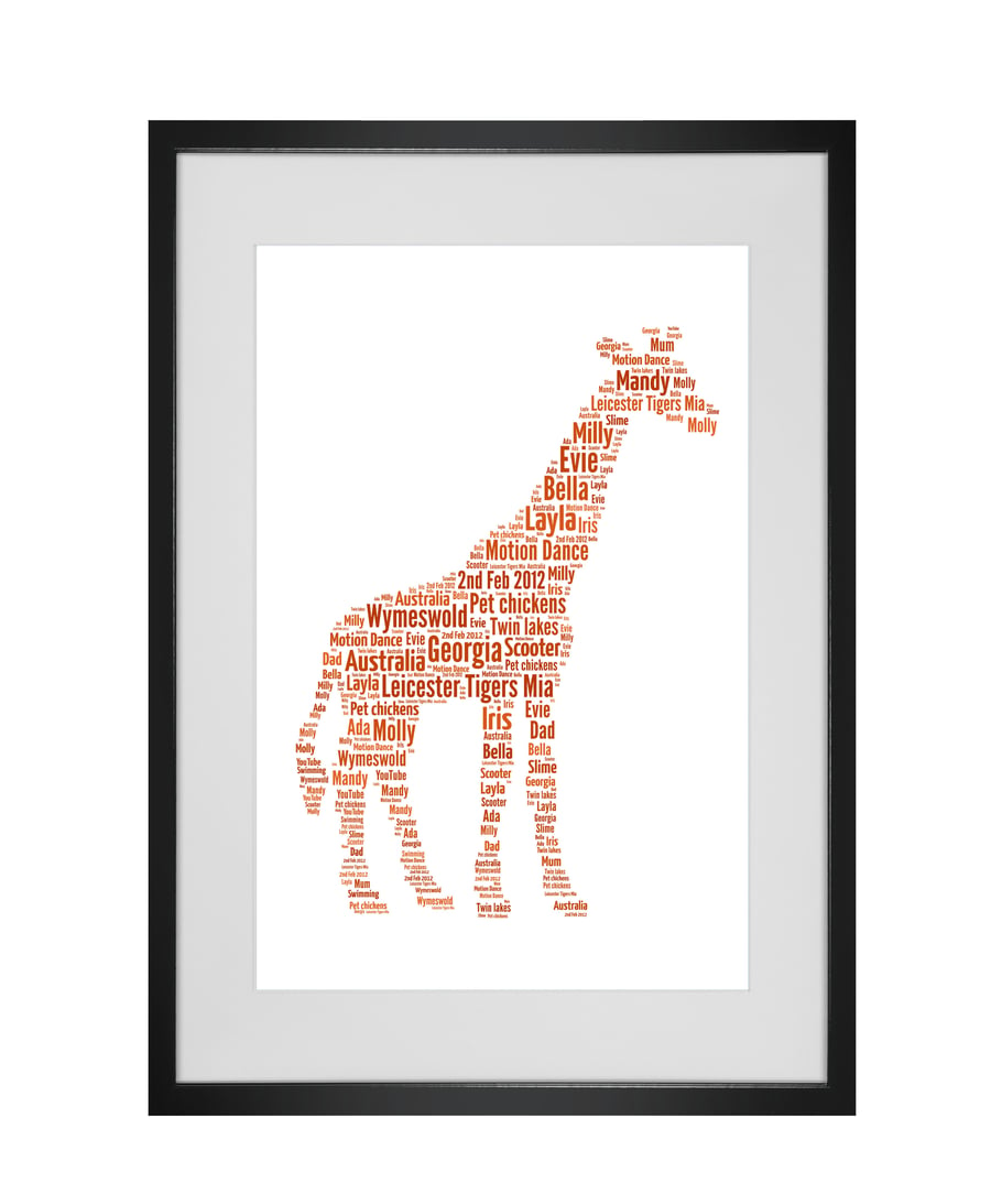 Personalised Giraffe Design Word Art Gifts 