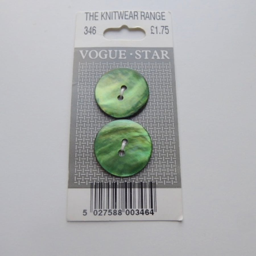 Emerald green shell buttons, vintage Vogue buttons.