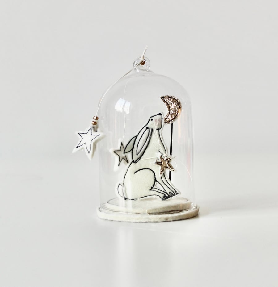 'Moon Gazing Hare'- Glass Dome Decoration
