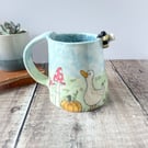 Handmade porcelain duck, pumpkin, autumn. Cup. Hand painted