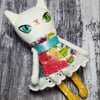 Handmade Miniature Cat Doll White, Odd Eyed