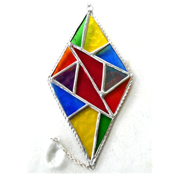 Stained Glass Diamond Suncatcher Handmade Rainbow Triangles 