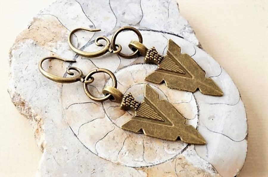 Antique bronze arrowhead charm earrings