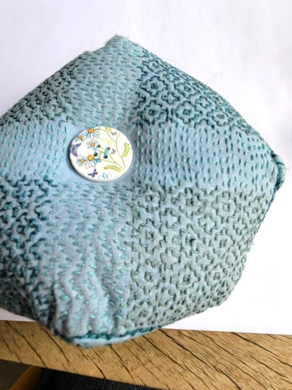 Traditional Japanese Biscornu Pincushion. Sashiko Design on both sides. 