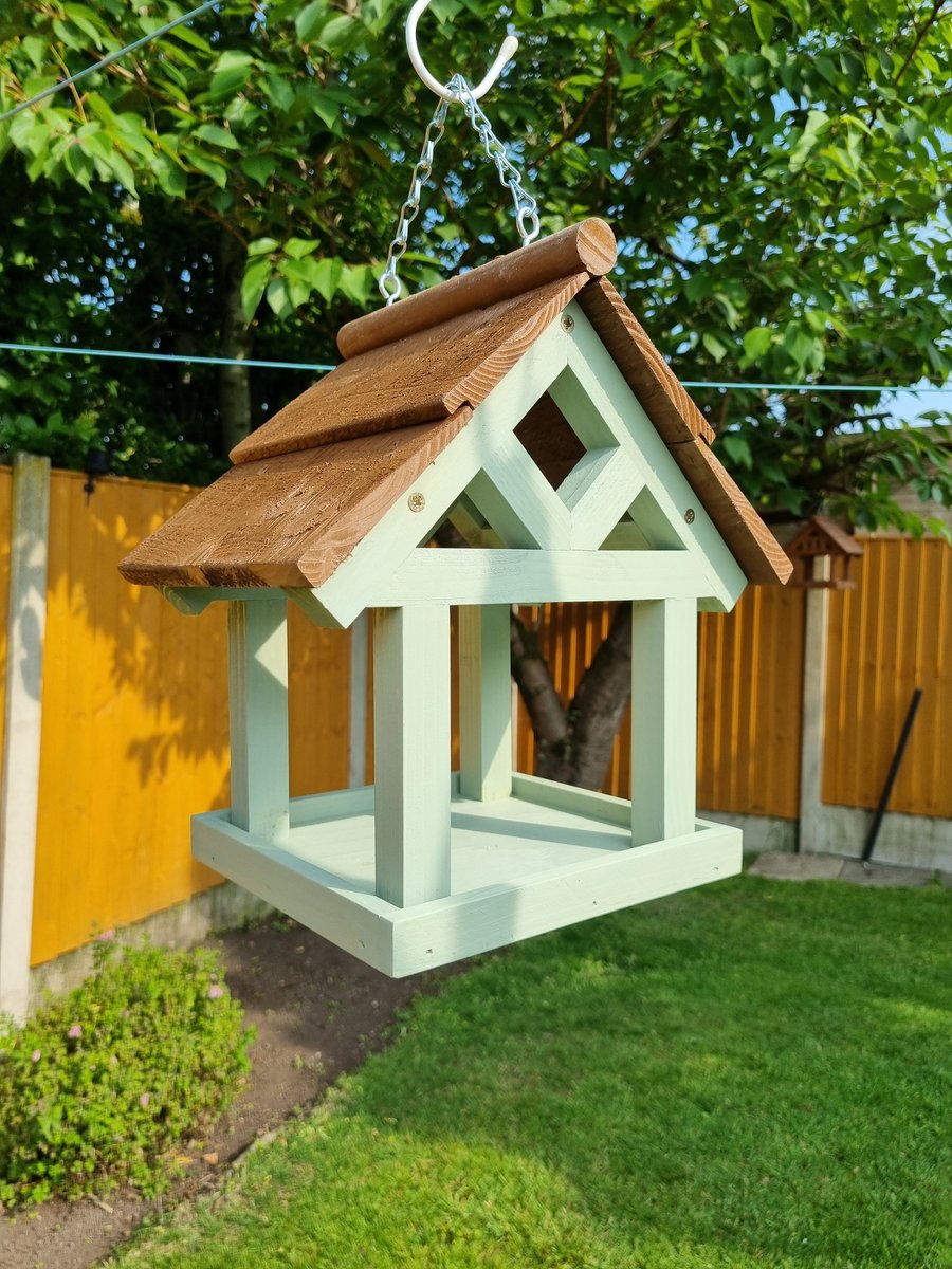 Wooden hanging bird table 