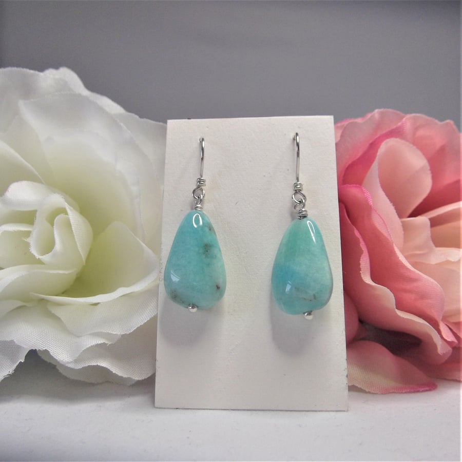 Amazonite tumble stone earrings amulet throat chakra