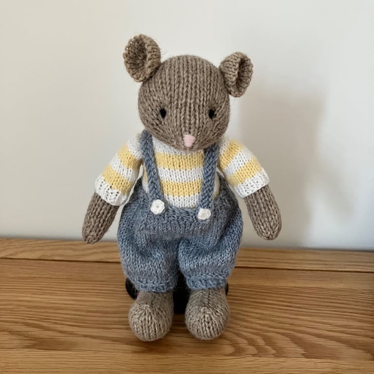 Hand Knitted Mouse in Blue Baggy Trousers