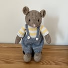 Hand Knitted Mouse in Blue Baggy Trousers