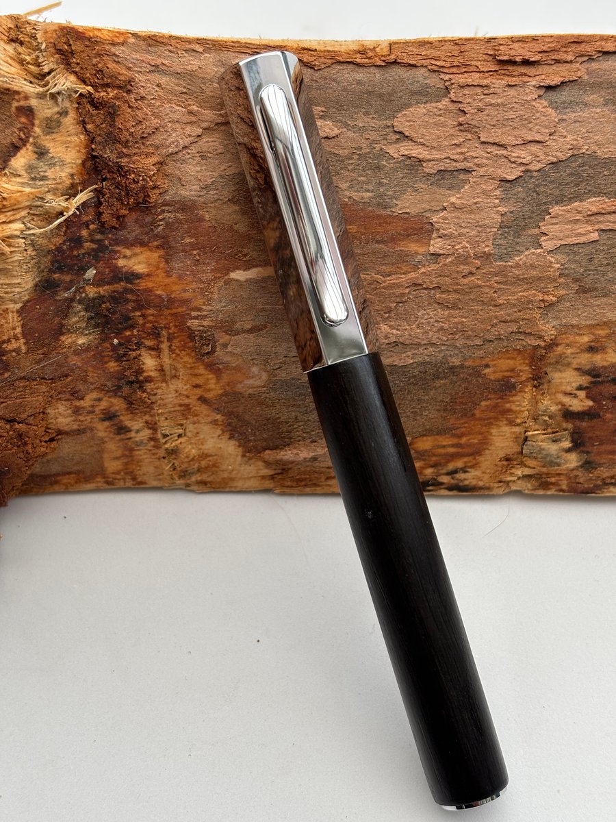 Handmade Fountain Pen in Ancient Bog Oak Wood