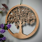 Tree with Cat and Bird - wooden hanging large