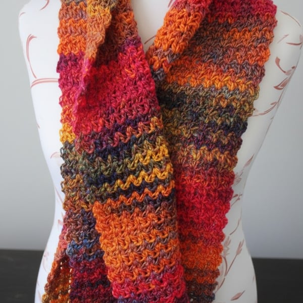 Vibrant and Colourful-Handmade Crocheted Scarf 