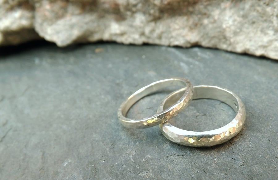 Handmade Silver Meteorite Wedding Rings