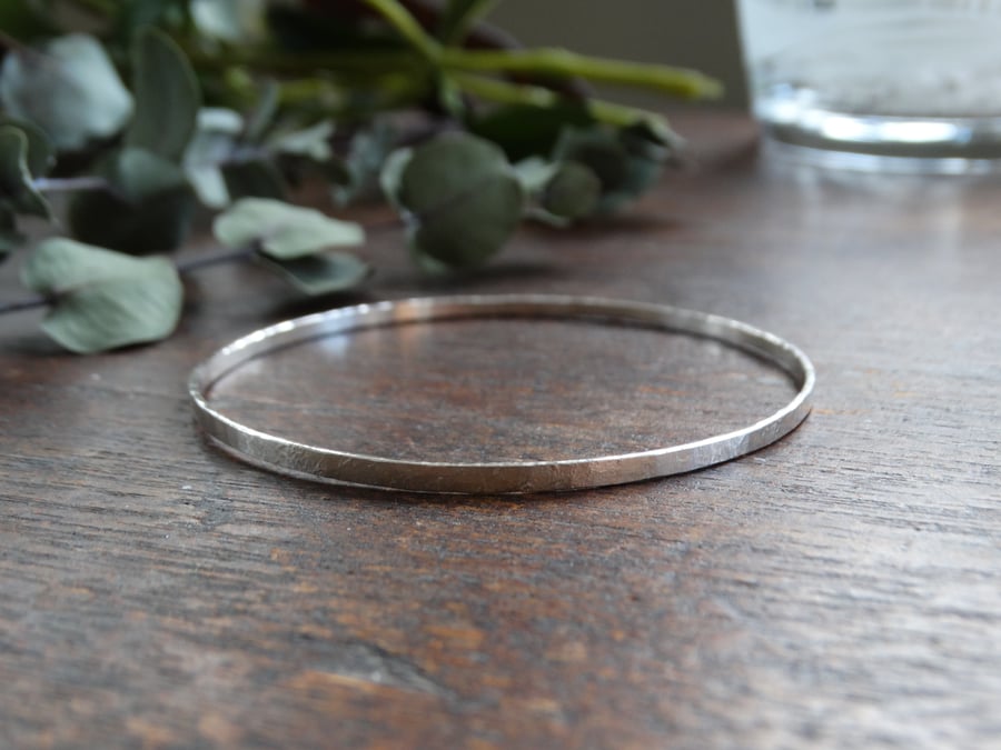 Silver bangle - hand beaten sterling silver - recycled silver - textured 