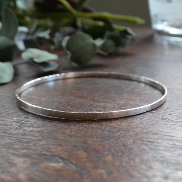 Silver bangle - hand beaten sterling silver - recycled silver - textured 