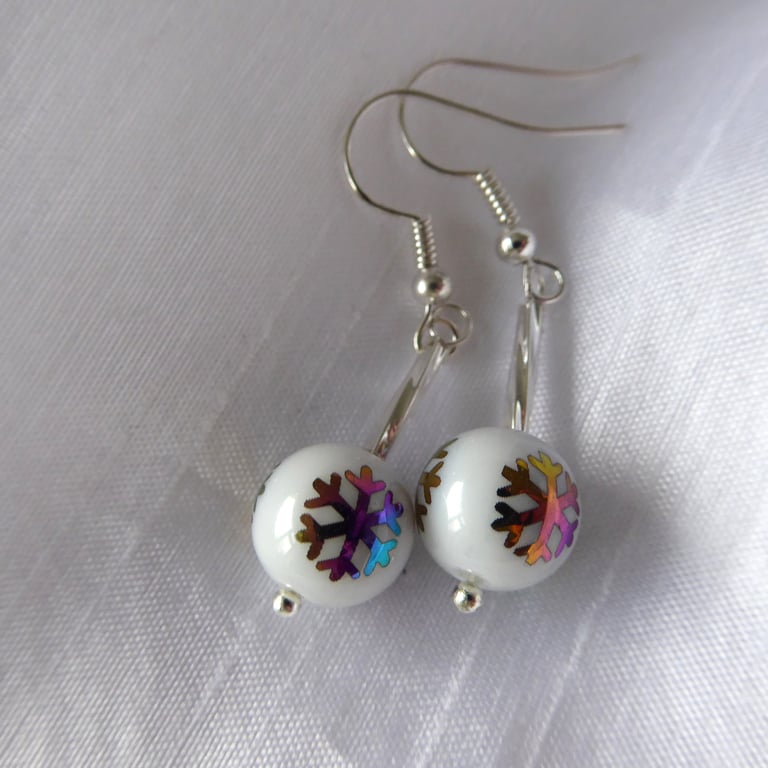 Christmas Bauble Multi colour Snowflake Earrings 