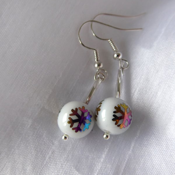 Christmas Bauble Multi colour Snowflake Earrings 