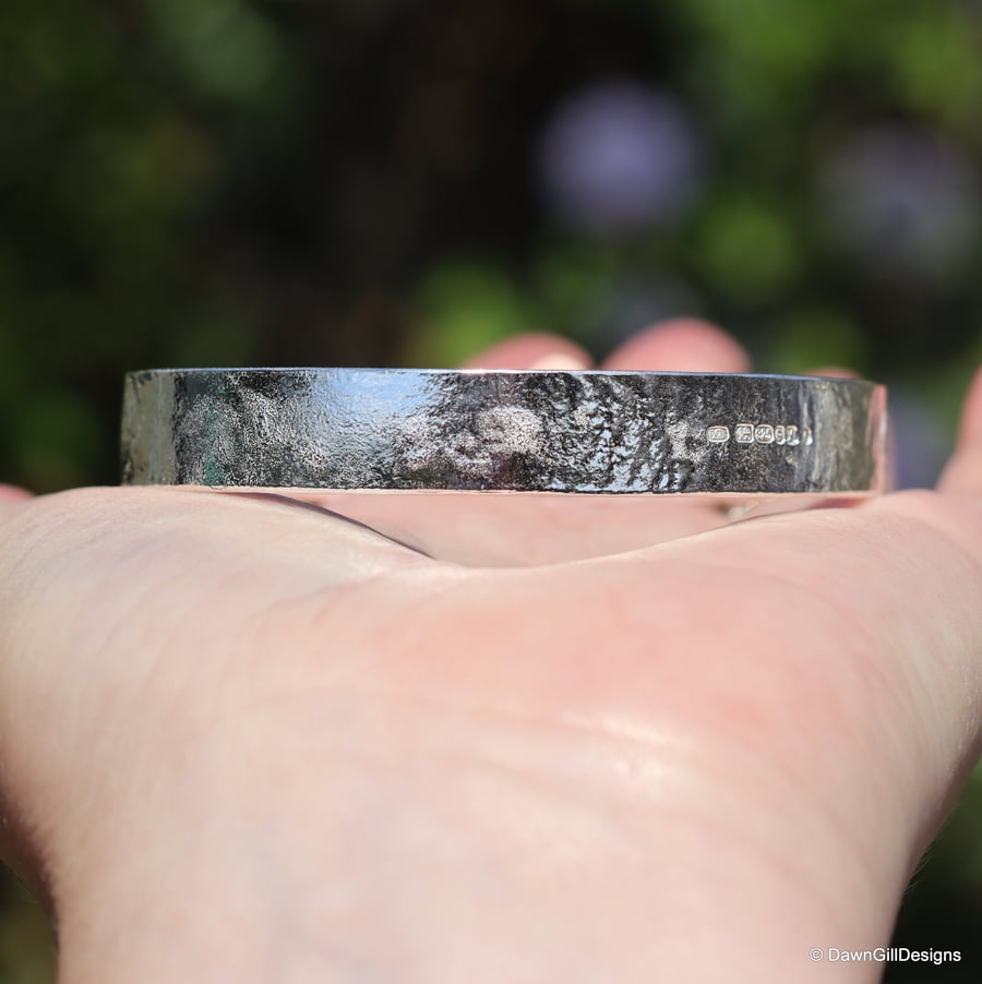 Solid sterling silver textured bangle UK coronation hallmark