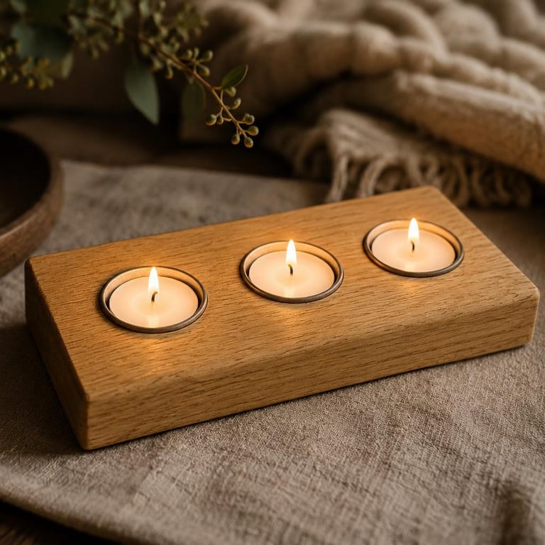 Wooden Tealight Candle Holder - Slim & Modern Design - Handmade in Solid Oak