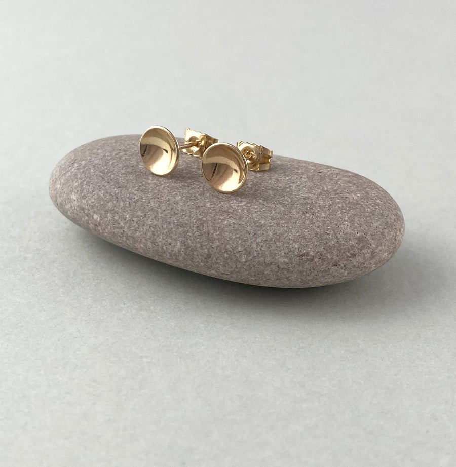 Mini Solid 9ct Yellow Gold Dome Stud Earrings, Small Gold Cup Studs