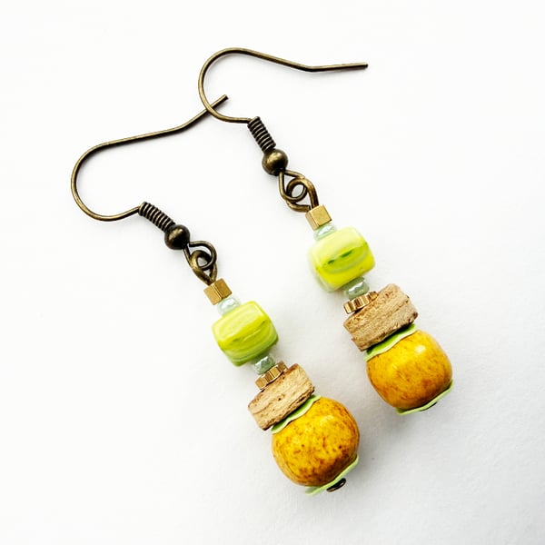 Yellow And Lime Green Dangle drop Boho Style Handmade Earrings