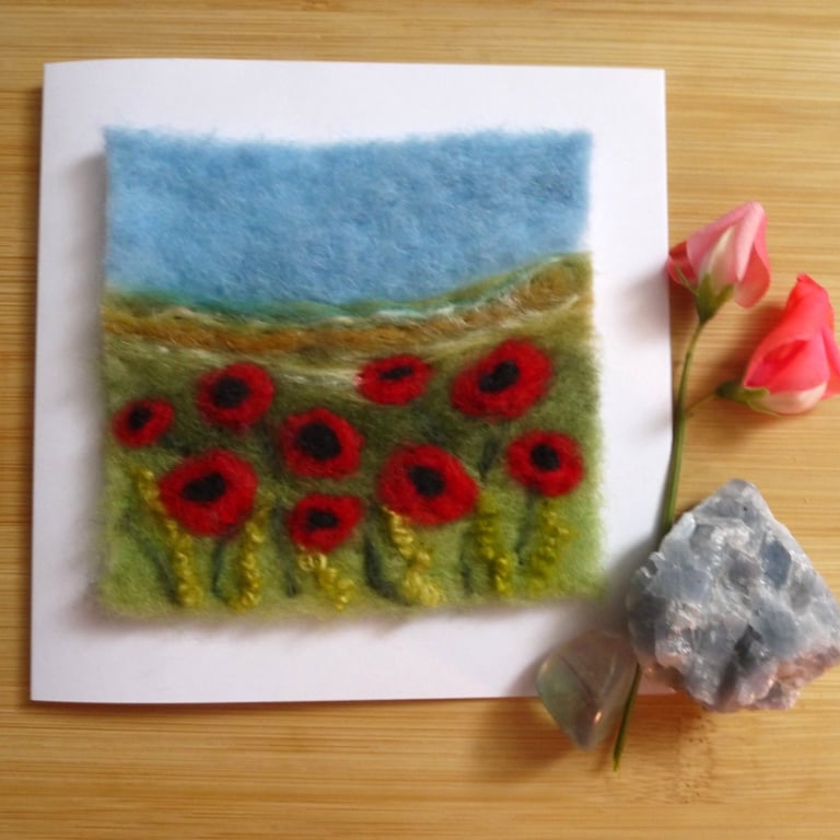 Needle felted Poppies greeting card