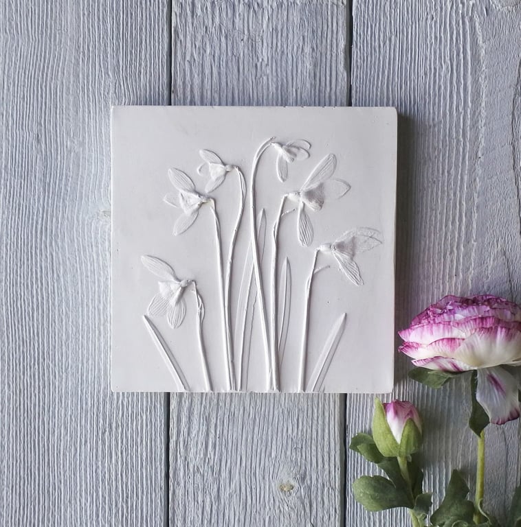 Snowdrops Plaster Cast Wall Plaque