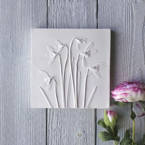 Snowdrops Plaster Cast Wall Plaque