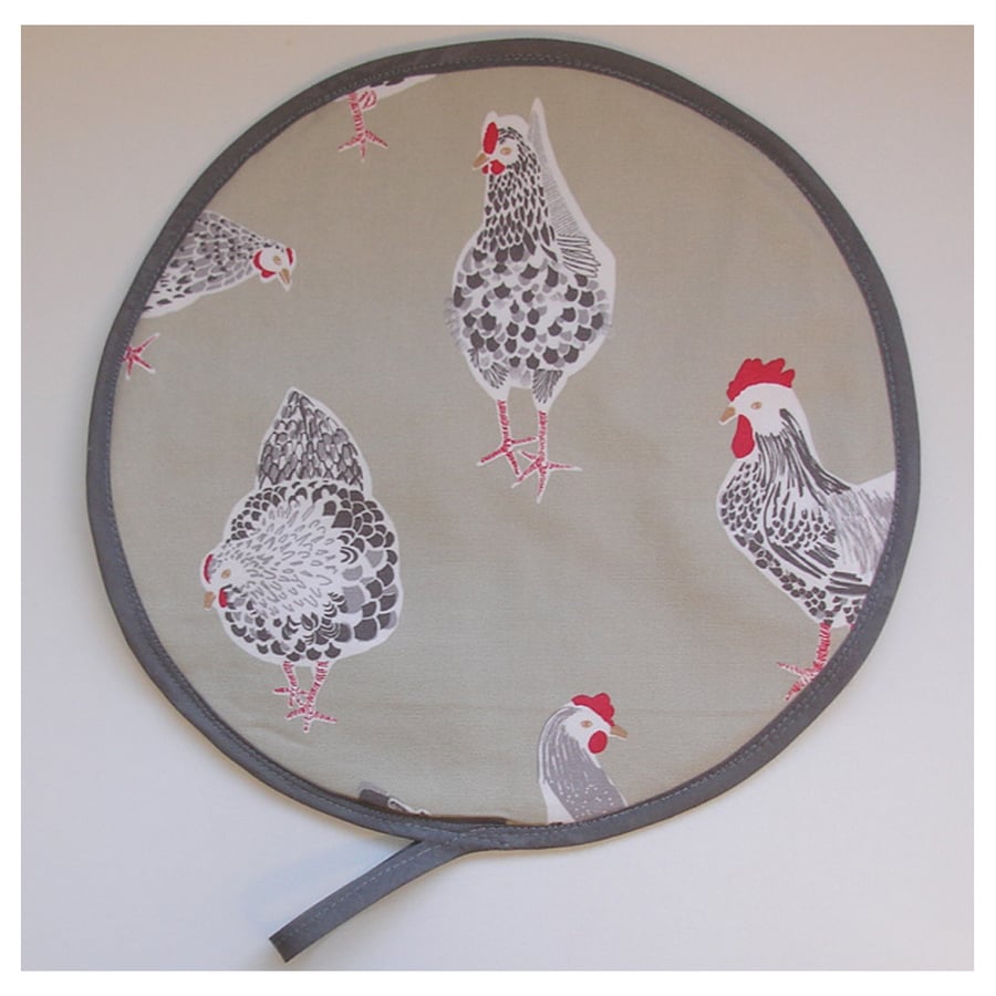 Chickens Aga Hob Lid Mat Pad Hat Round Cover Surface Saver Hens Rooster Green