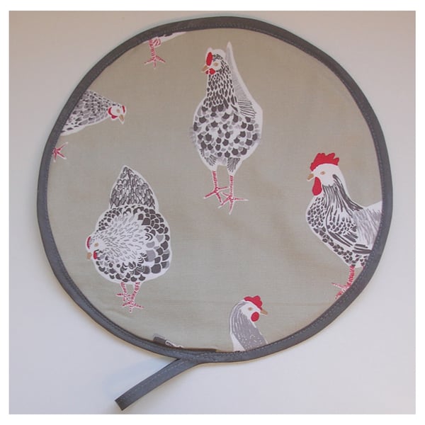 Chickens Aga Hob Lid Mat Pad Hat Round Cover Surface Saver Hens Rooster Green