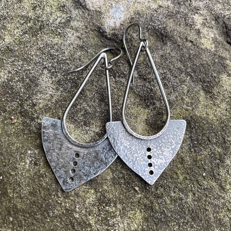 Sterling silver oxidised tribal earrings