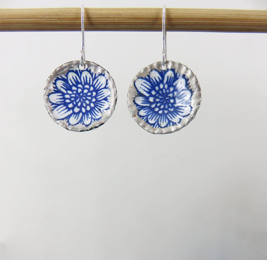 Enamel on Copper with Flower Design and Silver Edges