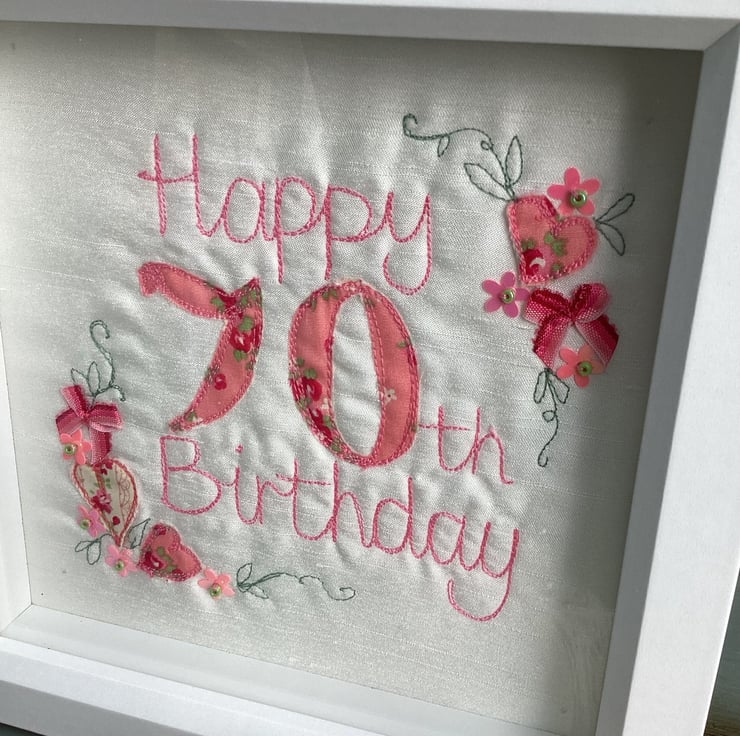 Happy 70th Birthday embroidered picture - Folksy