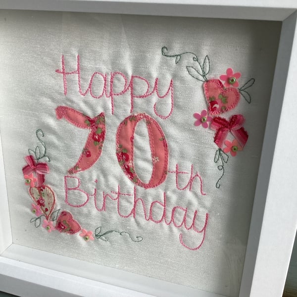 Happy 70th Birthday embroidered picture